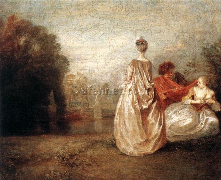 Two Cousins by Antoine Watteau – 1716 Rococo Oil Painting Reproduction | DaFen Village Studio