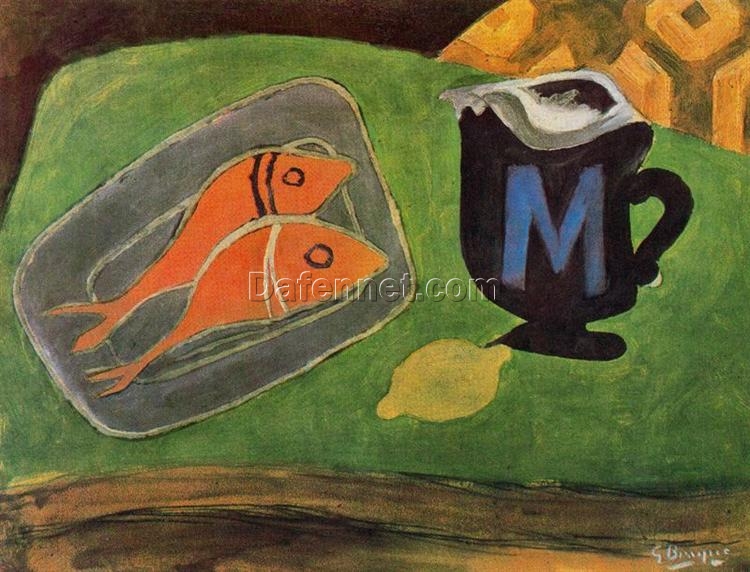 Georges Braque ‘Two Mullets’ 1941 – Cubist Still Life Fish Oil Painting Reproduction