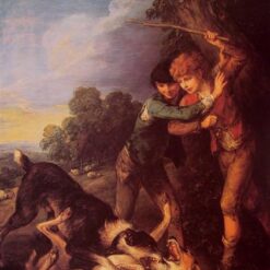 Two Shepherd Boys with Dogs Fighting (1783) by Thomas Gainsborough: Rococo Genre Oil Painting on Canvas