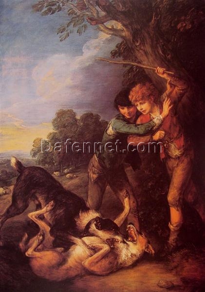 Two Shepherd Boys with Dogs Fighting (1783) by Thomas Gainsborough: Rococo Genre Oil Painting on Canvas