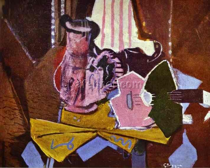 Cubist Still Life Oil Painting – Georges Braque ‘Sous la Lampe’ (1952), Hand-Painted on Canvas