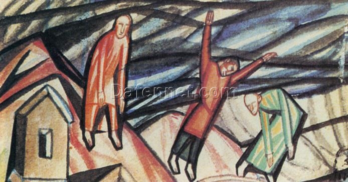 Three Figures (1912–1913) by Pavel Filonov – Figurative Analytical Realism Reproduction | Russian Symbolist Oil Art from DaFen Village
