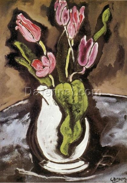 Handmade “Vase of Tulips” by Georges Braque – Expressionist Flower Oil Painting