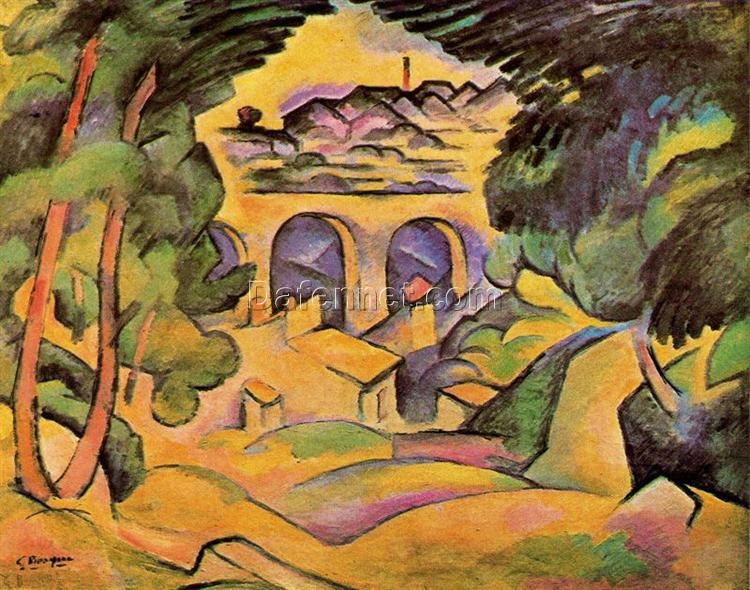 Handmade “Viaduct at Estaque” by Georges Braque – Cubist Landscape Oil Painting