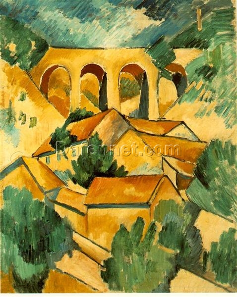 Handmade “Viaduct at L’Estaque” by Georges Braque – Cubist Landscape Oil Painting