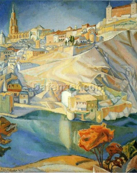 Cubist Toledo Landscape – Rivera 1912 City View Reproduction for Modern Art Collectors