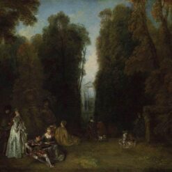 Buy View through the Trees in the Park of Pierre Crozat by Antoine Watteau – c.1715 Rococo Painting Reproduction | DaFen Village Studio