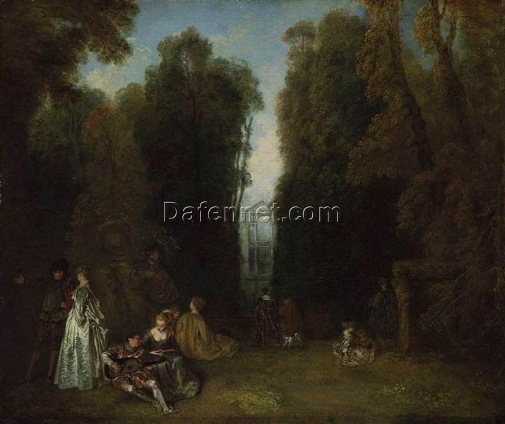 Buy View through the Trees in the Park of Pierre Crozat by Antoine Watteau – c.1715 Rococo Painting Reproduction | DaFen Village Studio