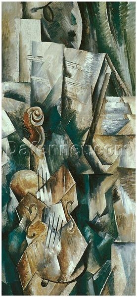 Violin and Palette (1909) by Georges Braque – Cubist Still Life Oil Painting, Handmade Reproduction