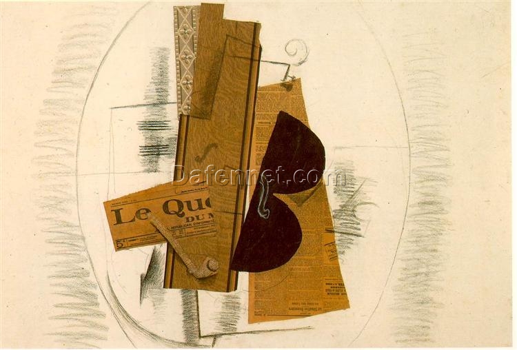 Violin and Pipe, ‘Le Quotidien’ by Georges Braque – 1913 Synthetic Cubist Still Life