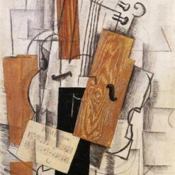 Violin and Sheet Music on a Table (Petit Oiseau)" – Georges Braque – Custom Cubist Oil Painting Reproduction
