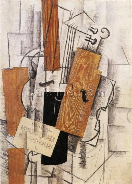 Violin and Sheet Music on a Table (Petit Oiseau)” – Georges Braque – Custom Cubist Oil Painting Reproduction