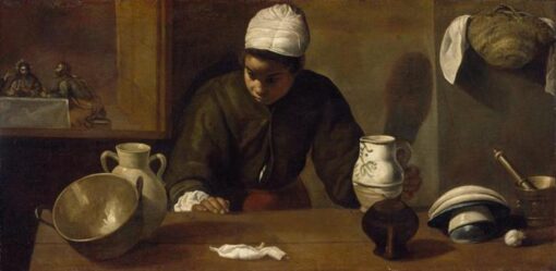 Kitchen Scene with the Supper in Emmaus by Diego Velázquez – 1618 Baroque Genre Painting Reproduction on Canvas