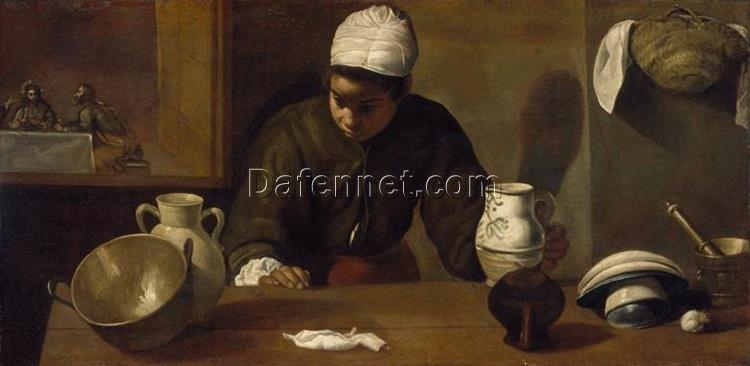 Kitchen Scene with the Supper in Emmaus by Diego Velázquez – 1618 Baroque Genre Painting Reproduction on Canvas
