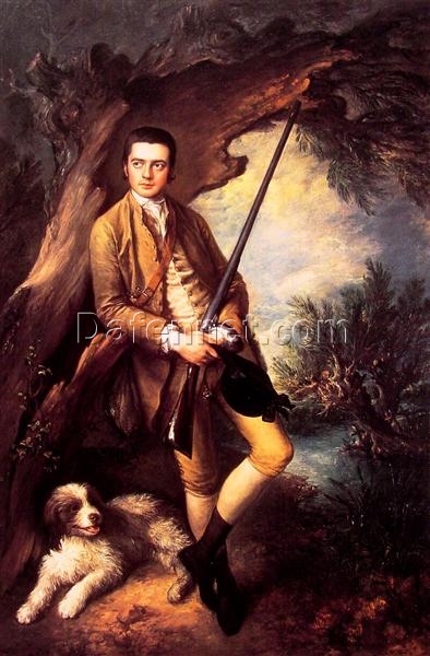 Thomas Gainsborough Portrait of William Poyntz of Midgham and His Dog Amber (1762) – Rococo Oil on Canvas