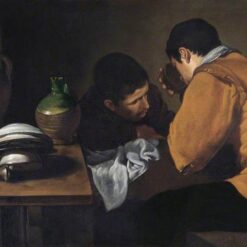 Velázquez’s Two Young Men Eating at a Humble Table – 1622 Baroque Oil Painting for Traditional Interiors