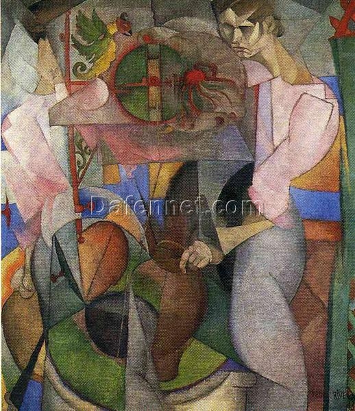 Diego Rivera Cubist Genre Painting – ‘Woman at a Well’ 1913 Oil Reproduction – MNA Museum Collection Art