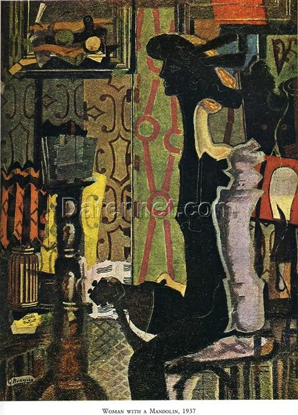 Woman with a Mandolin” – Reproduction of Georges Braque’s 1937 Cubism & Expressionism Genre Painting