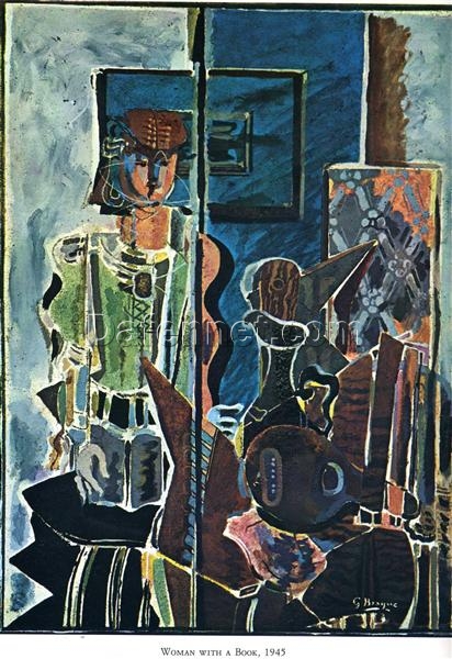 Cubist Expressionist Oil Painting – Georges Braque ‘Woman with Book’ 1945, Hand-Painted on Canvas