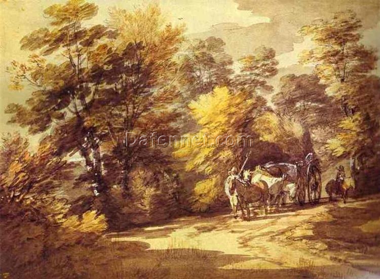 INSPIRED BY Thomas Gainsborough – Custom “Wooded Landscape with a Waggon in the Shade” Rococo Oil Painting | DaFen Village Studio
