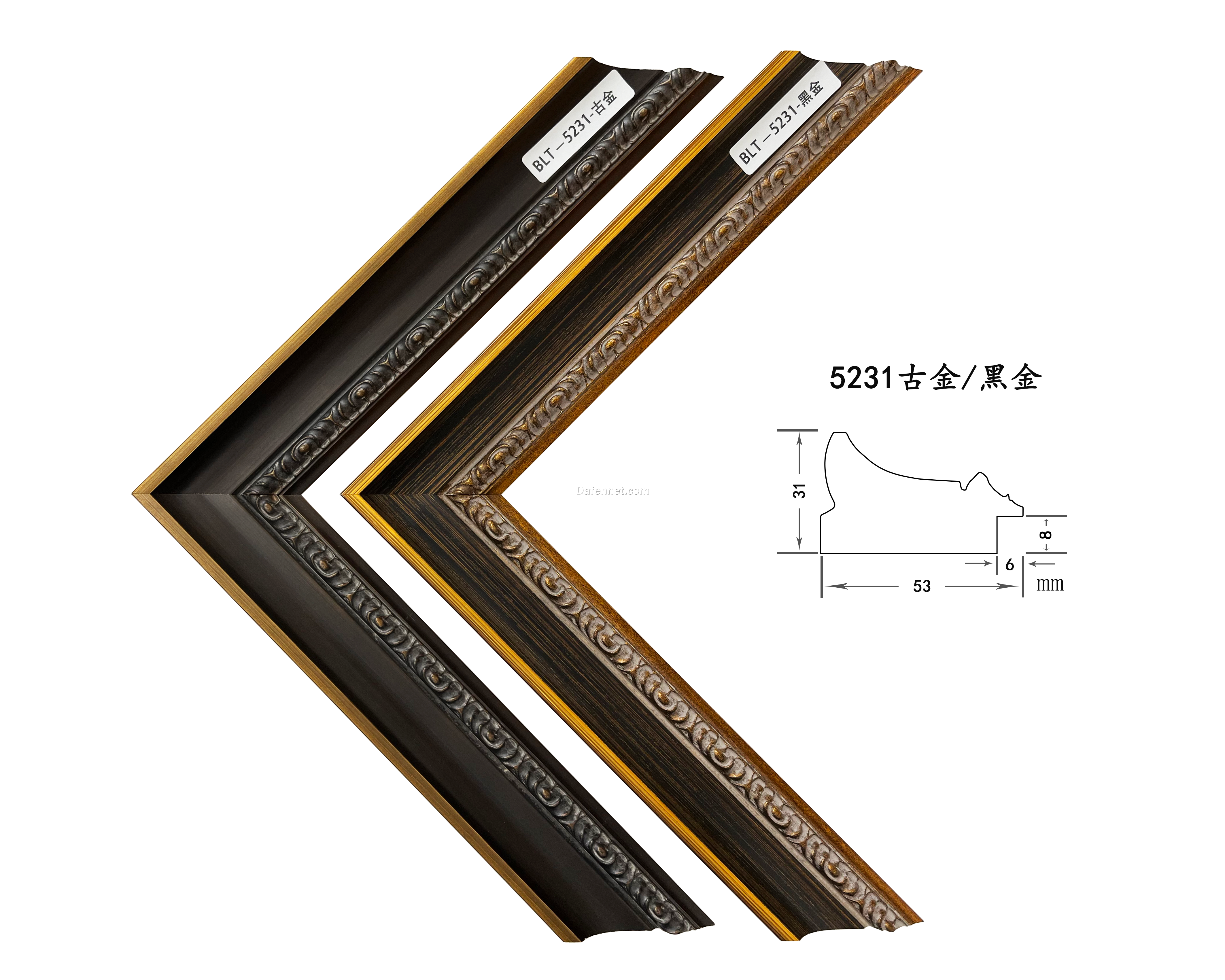 Antique Gold & Black-Gold Solid Wood Frame – 5.3cm Wide | Luxurious Frame for Classic Wall Art