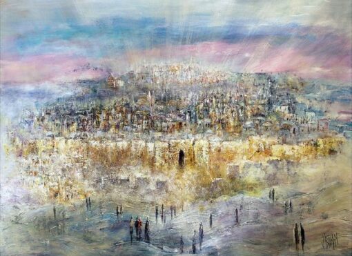 Hand-Painted Jerusalem Cityscape Oil Painting – Contemporary Judaica Wall Art – Dafen Village Canvas Reproduction Oil Painting Deposit