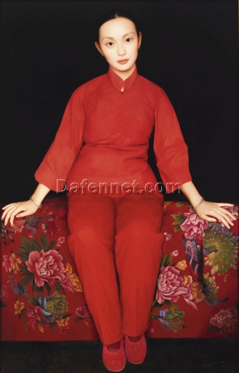 Wang Yidong Oil Painting – “The Bride”, 1992 – Chinese Realist Figurative Art on Canvas