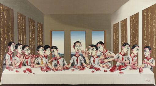 Pintura al óleo de Zeng Fanzhi 2001 - “La última cena” - Arte expresionista contemporáneo chino enmarcado