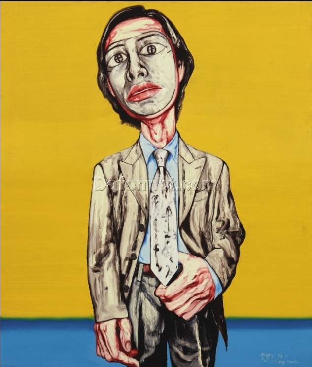 Zeng Fanzhi Mask Series Oil Painting – Signed Contemporary Chinese Art, 1998