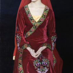 Uyghur Girl in Traditional Dress by Wang Yidong – 60x120cm Chinese Figurative Oil Painting | Custom Canvas Art from Dafen Oil Painting Studio for Home or Hotel Wall Décor