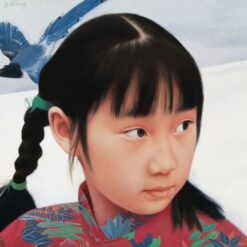 Blue Magpie Wall Art – Chinese Oil Painting by Wang Yidong | Hand-Painted Canvas from Dafen Village Studio for Home or Hospitality Interiors