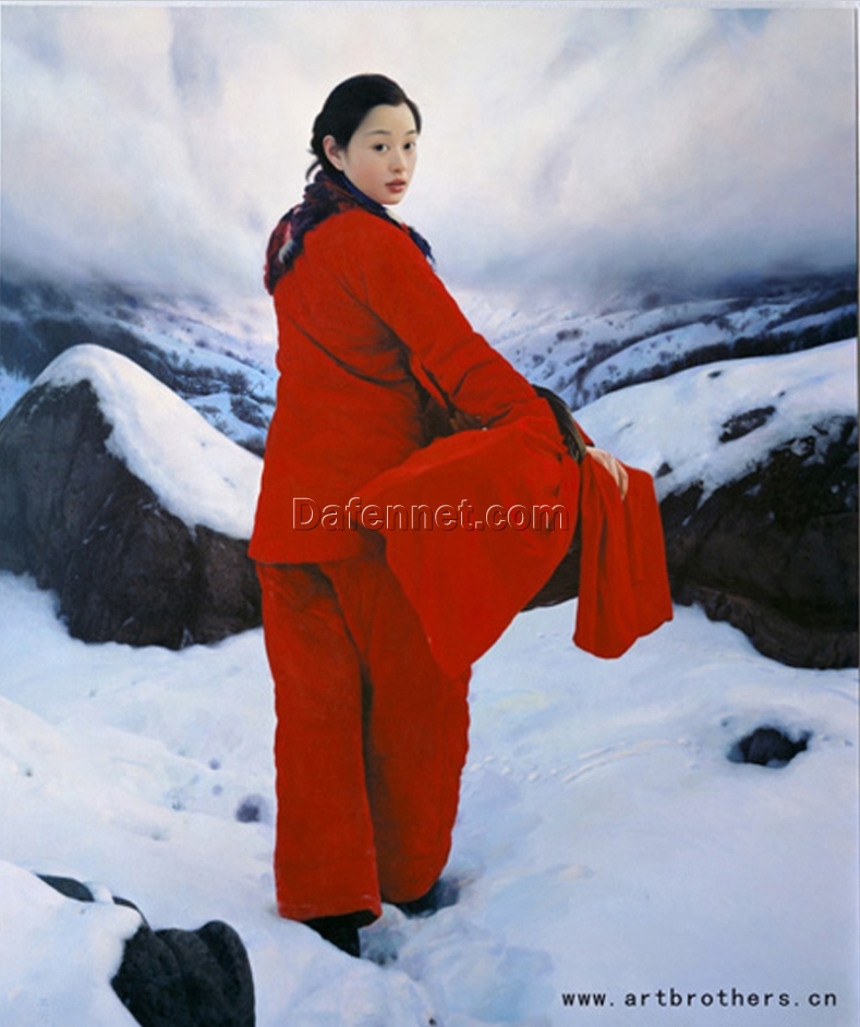 Spring in Yuping Valley by Wang Yidong – Large 180x145cm Chinese Landscape Oil Painting | Custom Canvas Art from Dafen Oil Painting Studio for Hotel Lobby or Living Room Décor