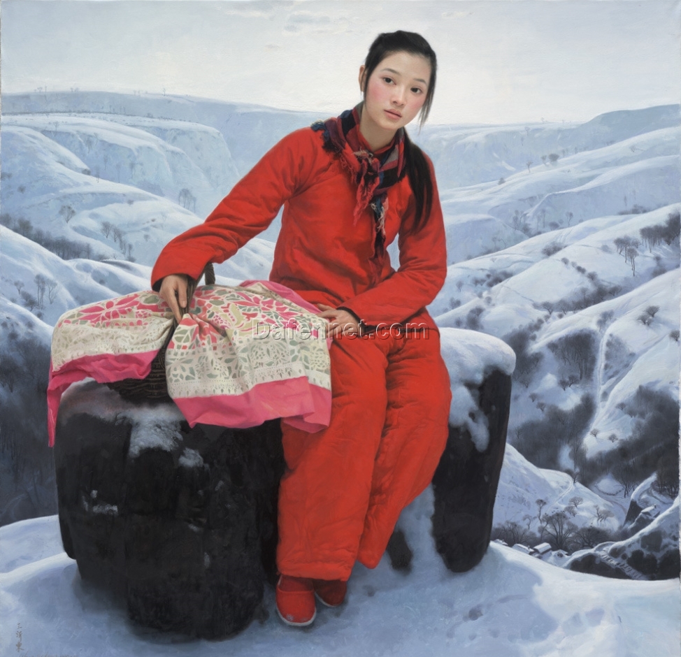 Beautiful Countryside No.3 – Welcoming Spring by Wang Yidong | 100x100cm Square Chinese Oil Painting on Canvas | Custom Art from Dafen Oil Painting Studio for Home or Boutique Hotel Décor