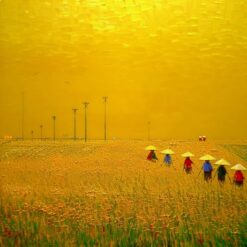 Van Gogh Golden Wheat Field Textured Oil Painting – Hand-Painted Harvest Landscape Wall Art for Living Room or Hallway