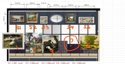 Custom order for 5 oil paintings (sizes as marked in the picture), with frames included. Deposit payment.