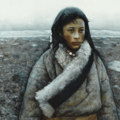 Ai Xuan 'Tibetan Girl' 1989 Signed Oil Painting on Canvas – Pinyin & Chinese Signature – Realistic Tibetan Portrait Wall Art
