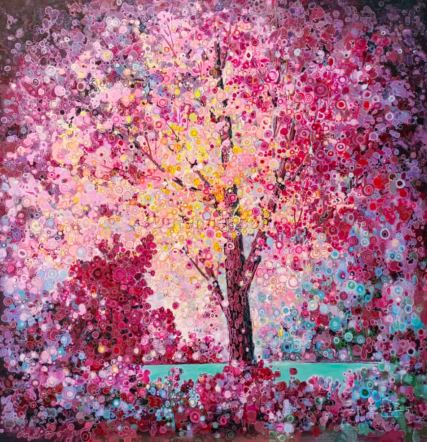 Original Colorful Tree Oil Painting | Hand-Painted Nature Wall Art | DaFen Village Studio
