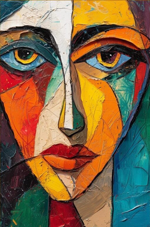 Colorful Abstract Portrait Oil Painting of Beautiful Female Model | Custom Wall Art by Dafen Village Studio