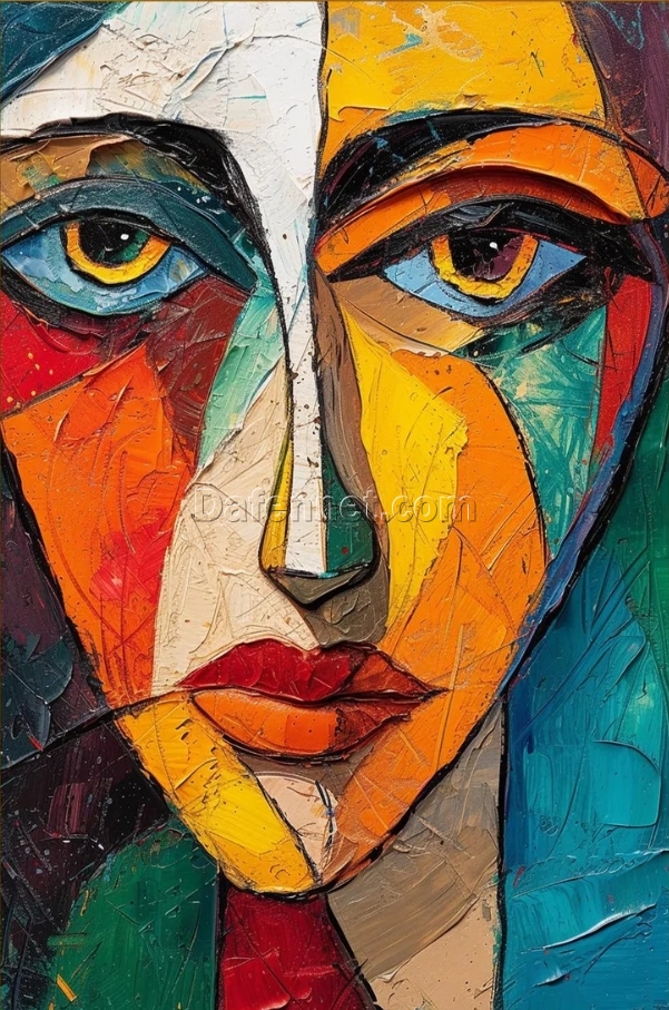 Colorful Abstract Portrait Oil Painting of Beautiful Female Model | Custom Wall Art by Dafen Village Studio
