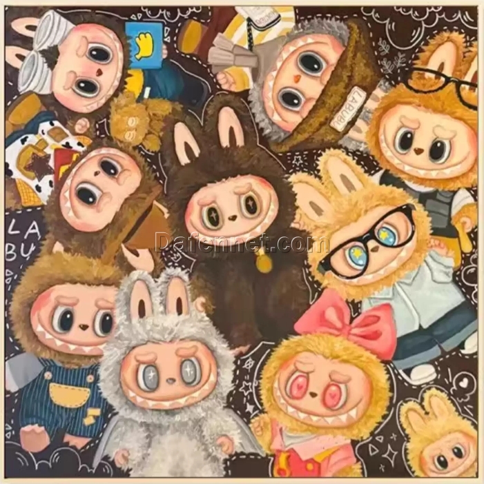 Custom Labubu Cartoon Pop Art Oil Painting on Canvas | Hand-Painted Decorative Wall Art from Dafen Village
