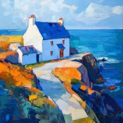 Seaside House Impressionist Oil Painting | Hand-Painted Wall Art from Dafen Village Studio | Coastal Landscape Canvas for Living Room or Bedroom Décor | Custom Impressionism Art