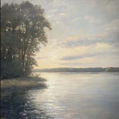 Modern Serene River Oil Painting | Hand-Painted Minimalist Landscape Art from Dafen Village Studio | Contemporary Wall Décor for Living Room, Bedroom, or Office | Custom Tranquil Canvas