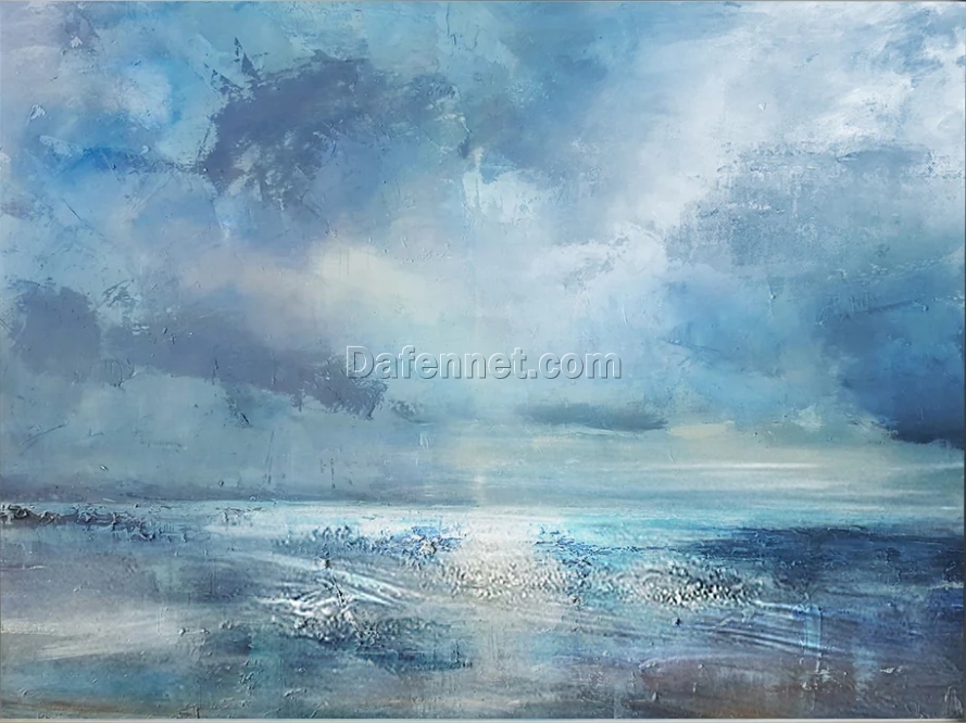 Blue Abstract Seascape Beach Oil Painting | Hand-Painted Modern Art | High-Quality Beach Landscape Wall Art | Perfect for Home & Hotel Decor