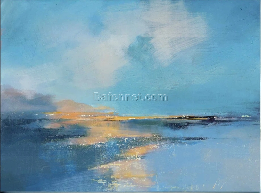 Blue Abstract Ocean Beach Oil Painting | Handcrafted Seaside Wall Art | Premium Beach Landscape Artwork | Ideal for Living Room & Hotel Décor
