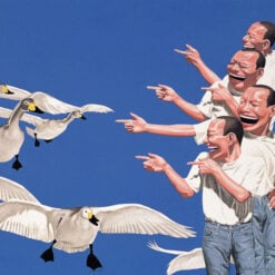 Yue Minjun Oil Painting – Laughing Series ‘Swan’ Contemporary Chinese Art | Dafen Studio