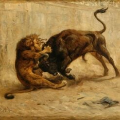 Valdemar Irminger – A Lion and Bull Fighting | Hand-Painted Oil Painting Reproduction | DafenVillage Oil Painting Studio  deposit