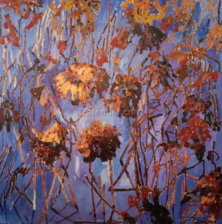 Lotus in Late Autumn | Original Hand-Painted Oil Painting | DaFen Village Chinese Art