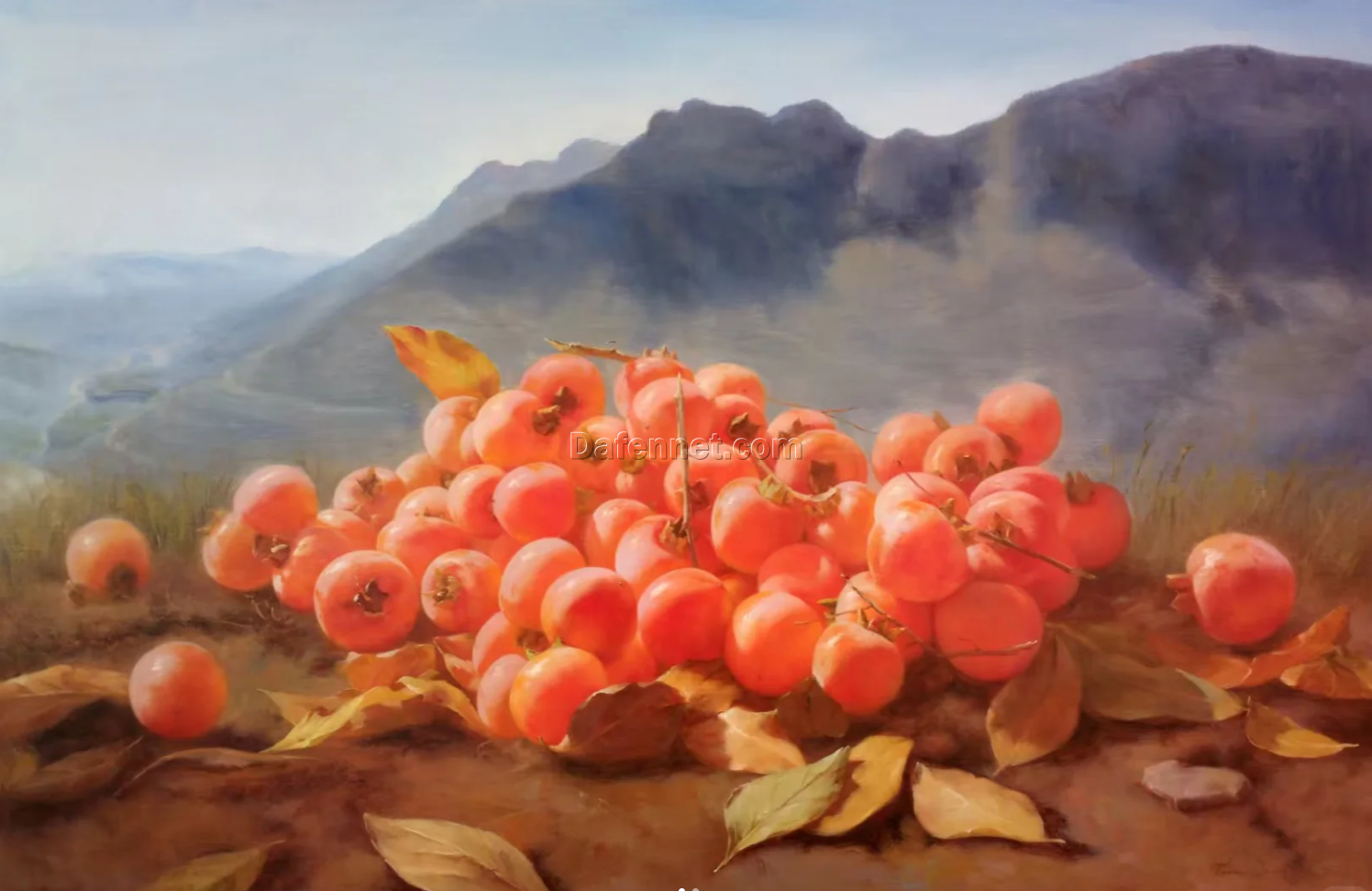 Original Hyperrealism Persimmon Oil Painting | Handcrafted Still Life from DaFen Village Studio