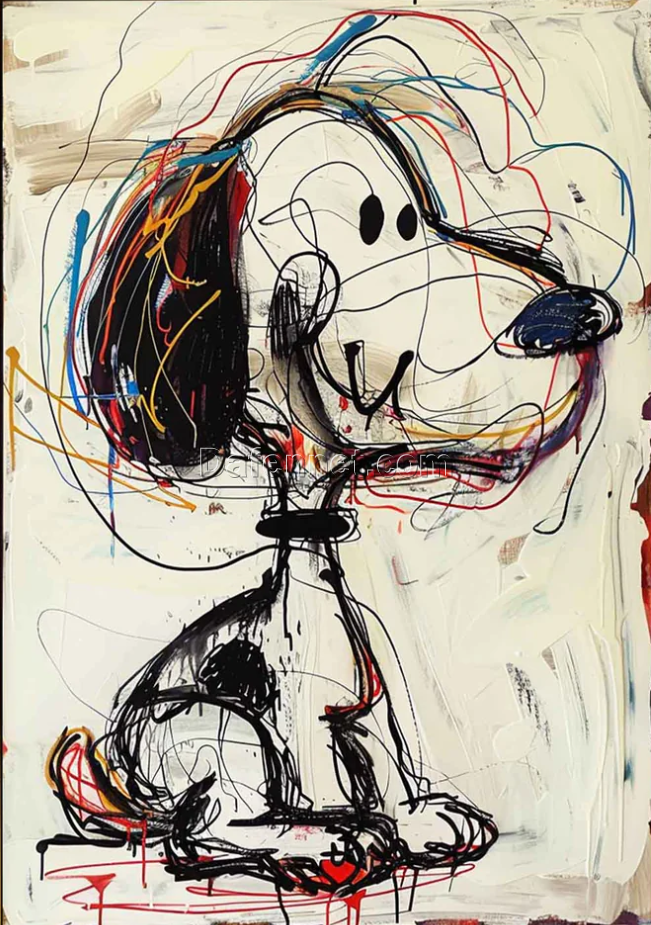 Abstract Graffiti Dog Oil Painting – Colorful Street Art Style from Dafen Village