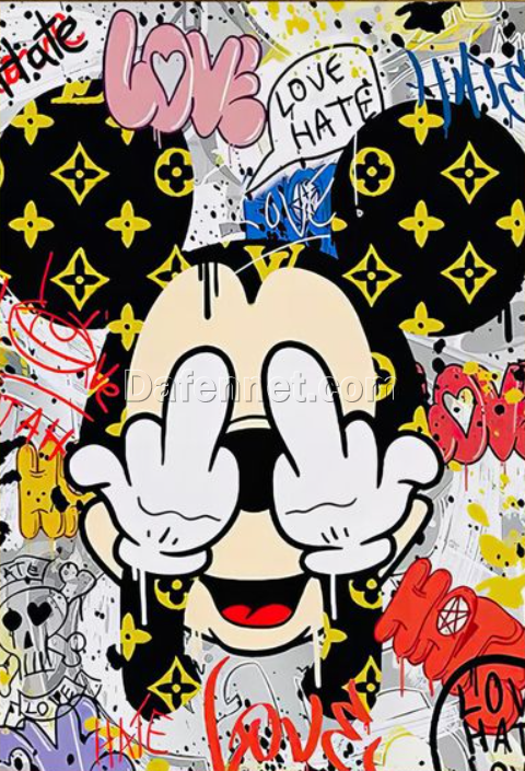 Dafen Village Pop Art Style Mickey Mouse Graffiti Painting – Custom Hand-Painted Wall Art for Home & Kids Room Decor